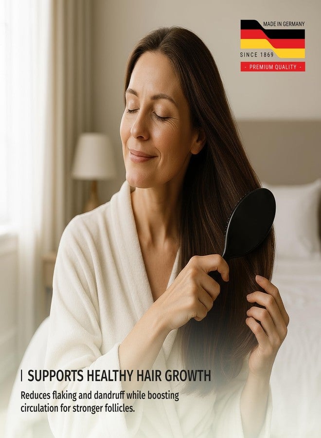 شاش فرشاة شعر شاش مصنوعة من شعر الخنزير البري بنسبة 100%، مناسبة لأنواع الشعر الناعم إلى الخفيف فقط - ترطب الشعر بشكل طبيعي، وتحسن ملمسه، وتقشره، وتنشطه، صنع في ألمانيا (أسود، كبير) - Image 5